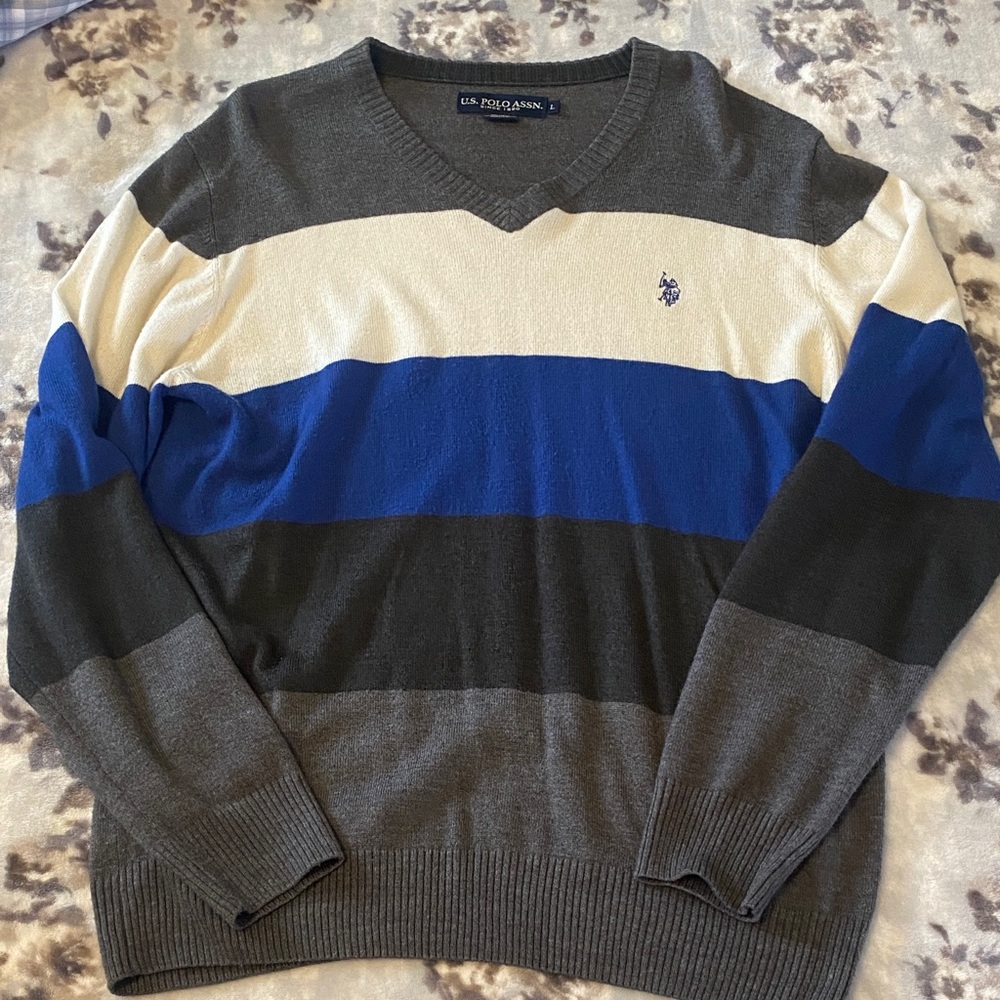 U.S. Polo Assn. Men's V-Neck Sweater - Blue, Gray, White